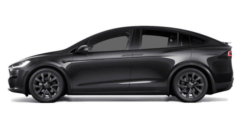 SUV noir de profil sur fond blanc, carrosserie brillante, vitres sombres et ombre portée au sol